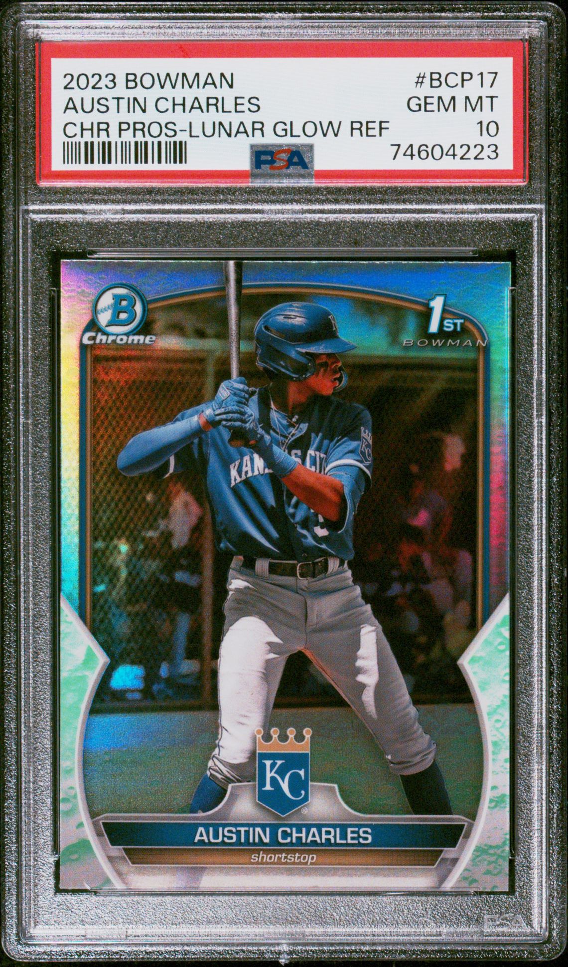 2023 Bowman Bowman Chrome CHR PROS-LUNAR GLOW REF #BCP17 Austin Charles front