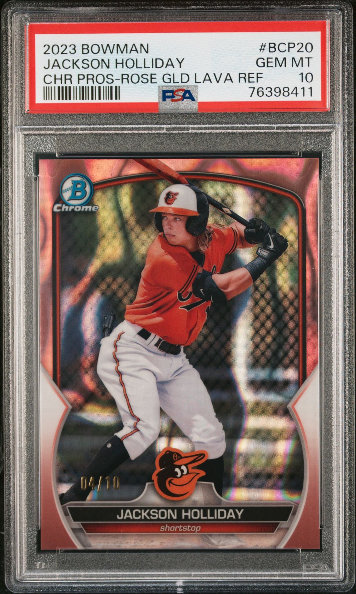 2023 Bowman BOWMAN CHROME PROSPECTS CHR PROS-ROSE GOLD LAVA #BCP20 Jackson Holliday front