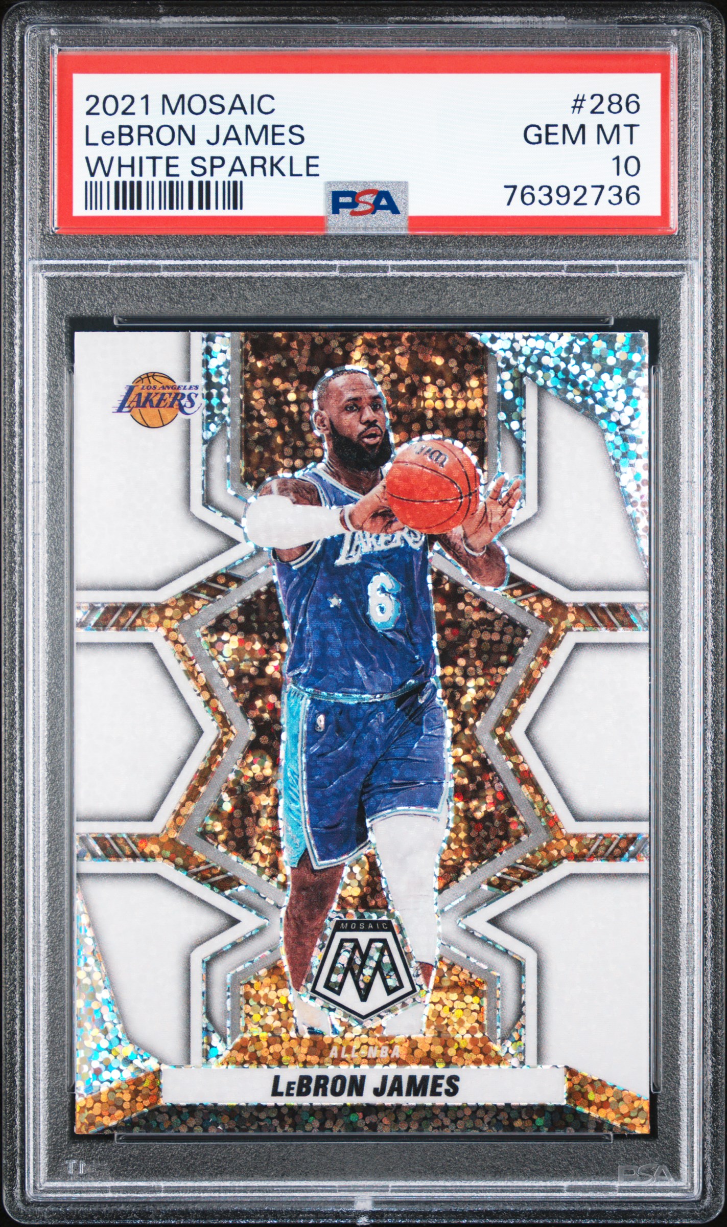 2021-22 Panini Mosaic White Sparkle #286 LeBron James – PSA GEM MT 10