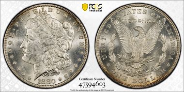 1880-O $1 VAM 6A, 8/7 Ear MS63