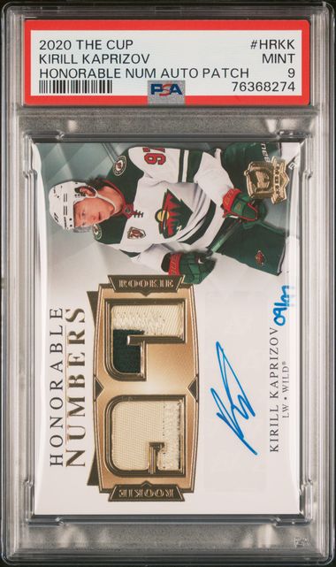 2020 Upper Deck UPPER DECK THE CUP HONORABLE NUMBERS AUTOGRAPH PATCH NEON YELLOW SURGE #HRKK Kirill Kaprizov front
