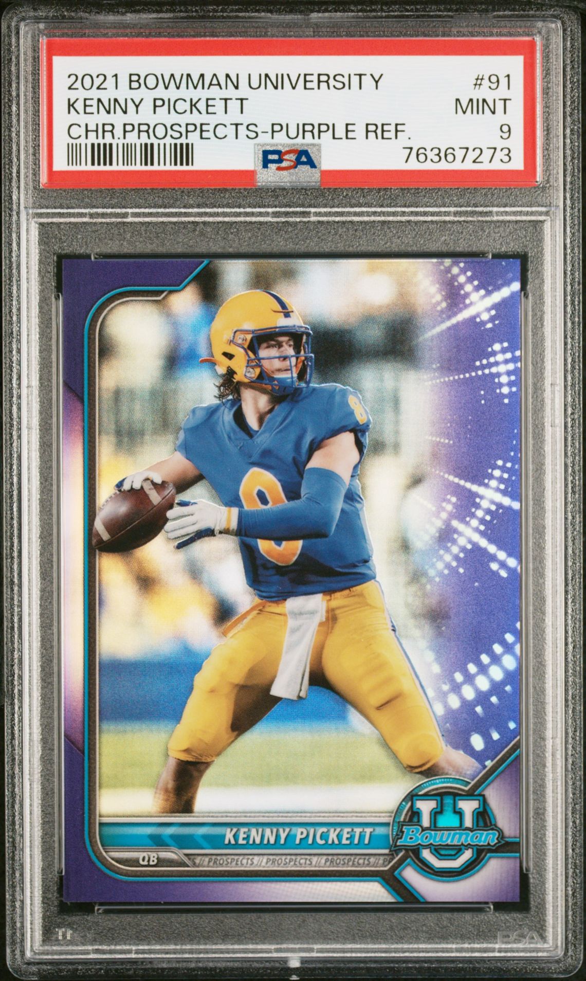 2021 Bowman BOWMAN UNIVERSITY CHROME PROSPECTS CHR.PROSPECTS-PURPLE REF. #91 Kenny Pickett front