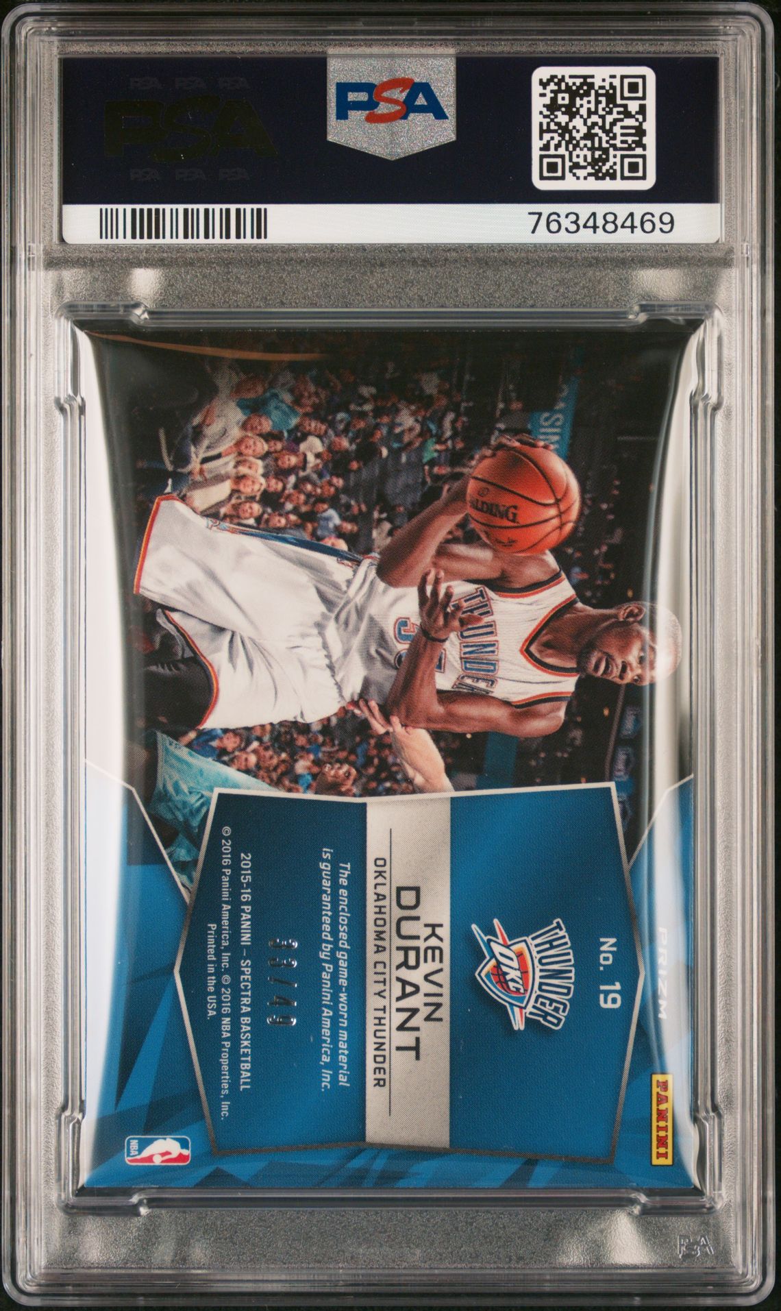 2015 Panini Spectra Materials Prizms Kevin Durant #19 (Materials Prizms) Mint 9 back