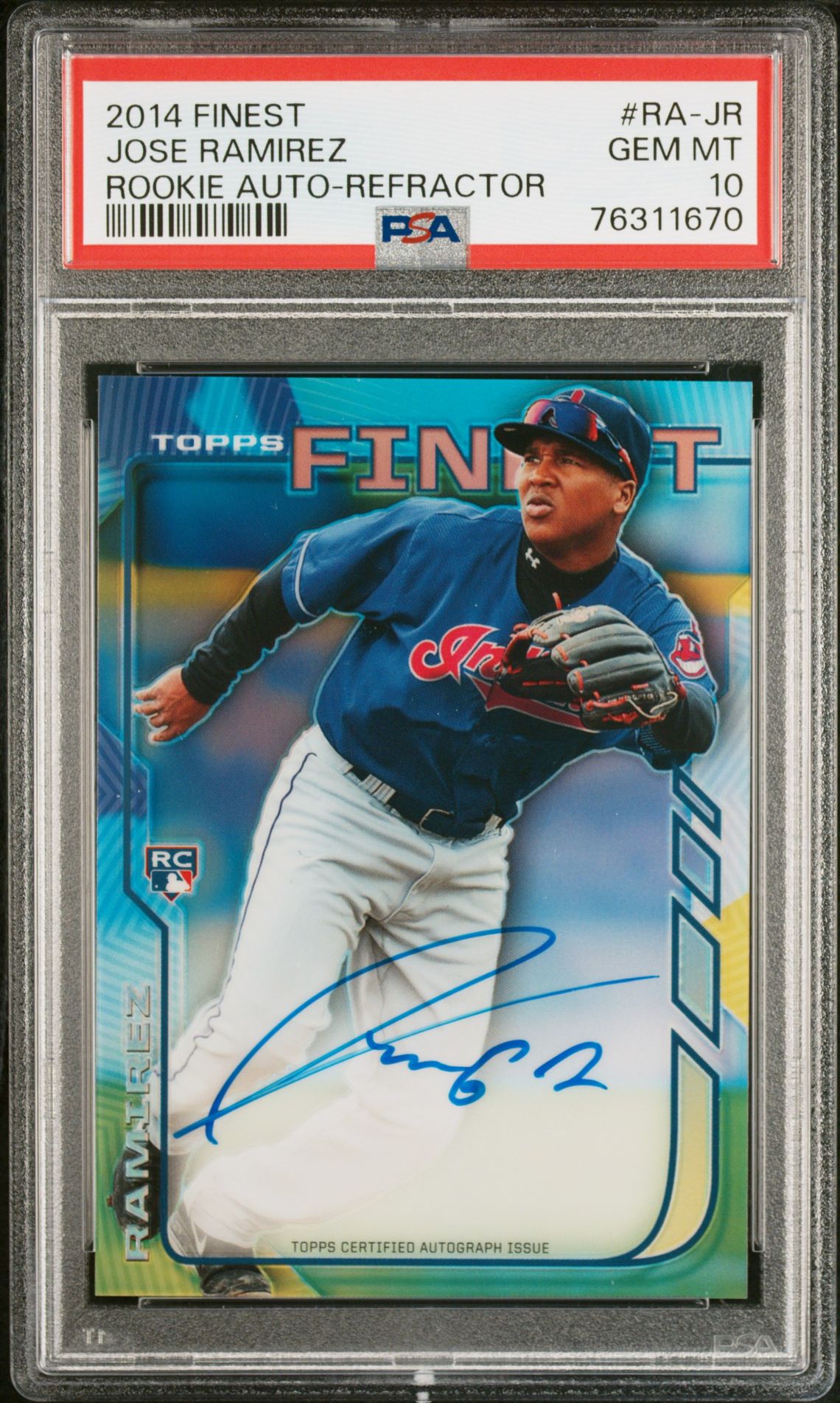 2014 Topps FINEST ROOKIE AUTOGRAPH Refractor #RA-JR Jose Ramirez front