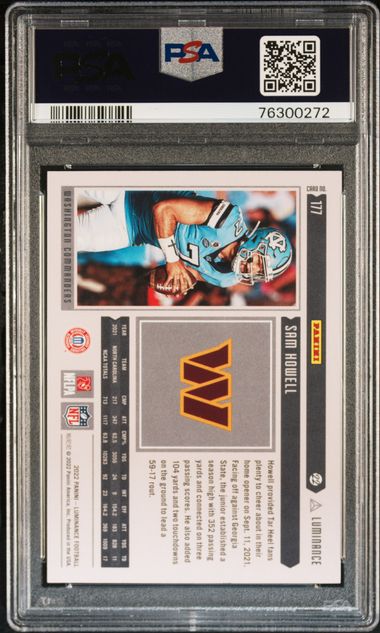 2022 Panini Luminance Sam Howell #177 (Green) Gem Mt 10 back