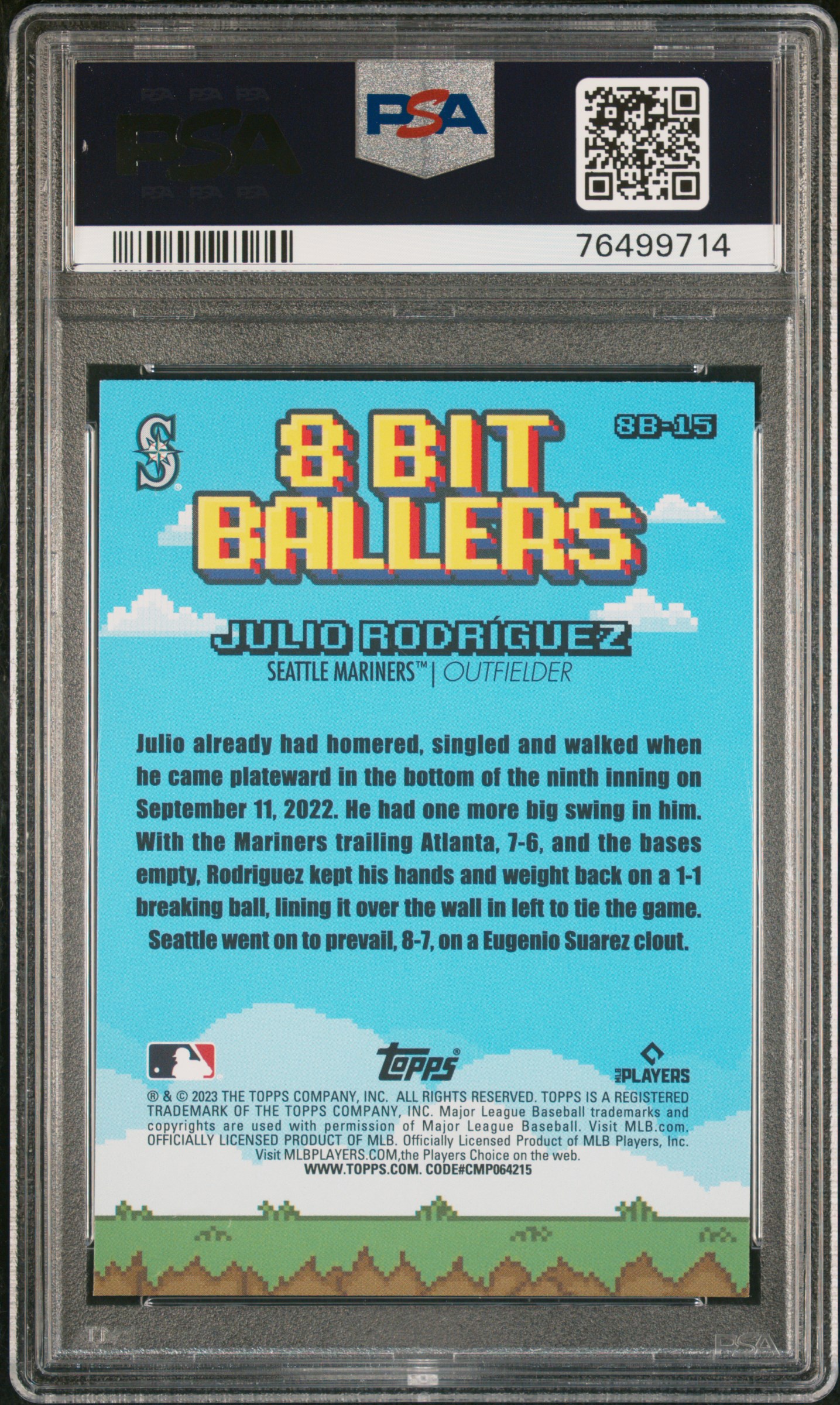 2023 Topps Big League 8-Bit Ballers Julio Rodriguez #8B15 (8-Bit Ballers) Gem Mt 10 back