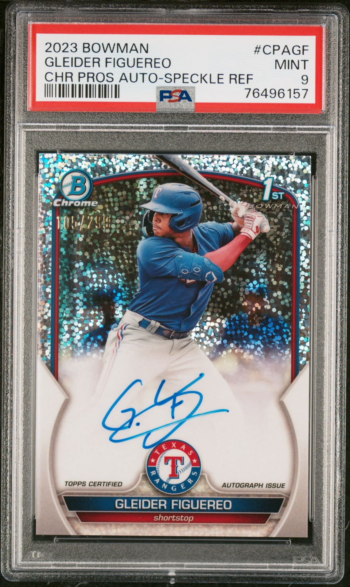 2023 Bowman Chrome Prospect Autographs Gleider Figuereo #Cpagf (Chr Prospect Au-Speckle Ref) Mint 9 front