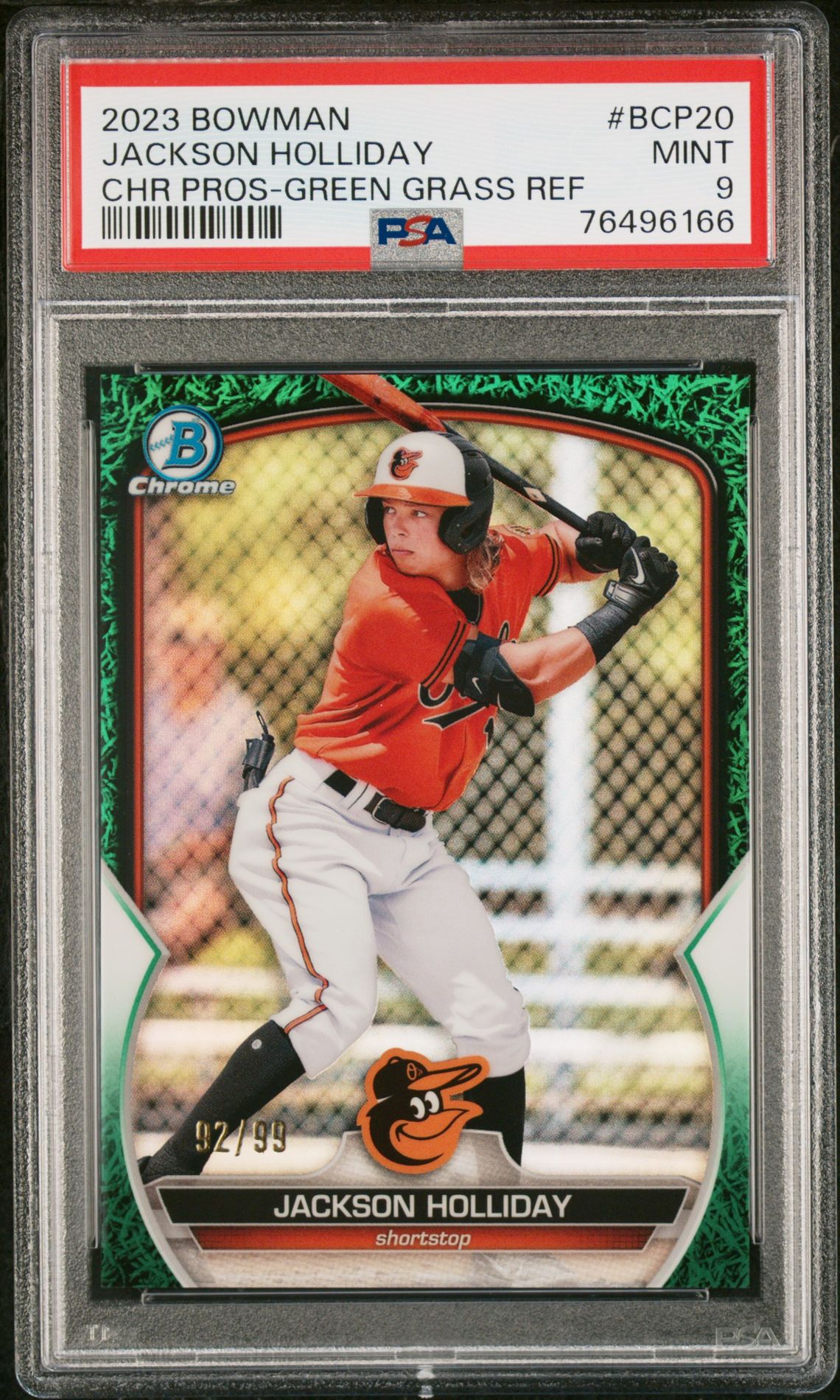 2023 Bowman Chrome Prospects Jackson Holliday #Bcp20 (Chr Pros-Green Grass Ref) Mint 9 front