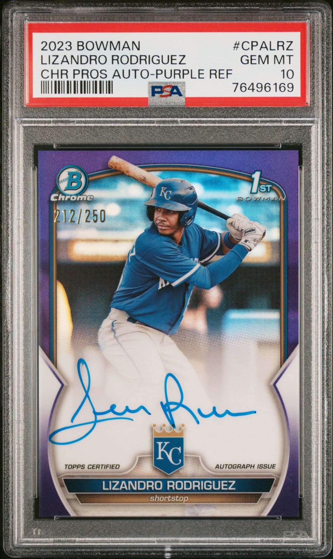 2023 Bowman Chrome Prospect Autographs Lizandro Rodriguez #Cpalrz (Chr Prospect Au-Purple Ref) Gem Mt 10 front