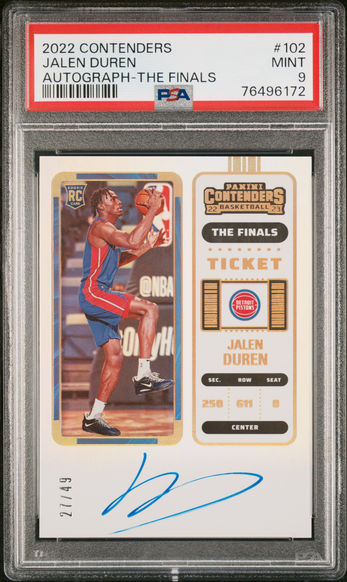 2022 Panini Contenders Jalen Duren #102 (Autograph-The Finals) Mint 9 front