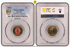 2018 $2 Armistice Centenary Colorized MS65
