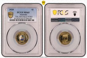 2020 $2 75th Ann End of WWII Colorized MS65