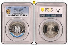 2023 50C Emperor Penguin Colorized Antarctic Territory MS68