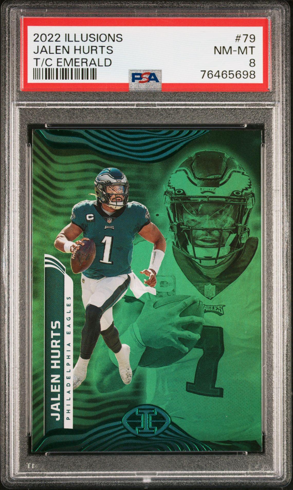 2022 Panini Illusions Jalen Hurts #79 (T/C Emerald) Nm-Mt 8 front