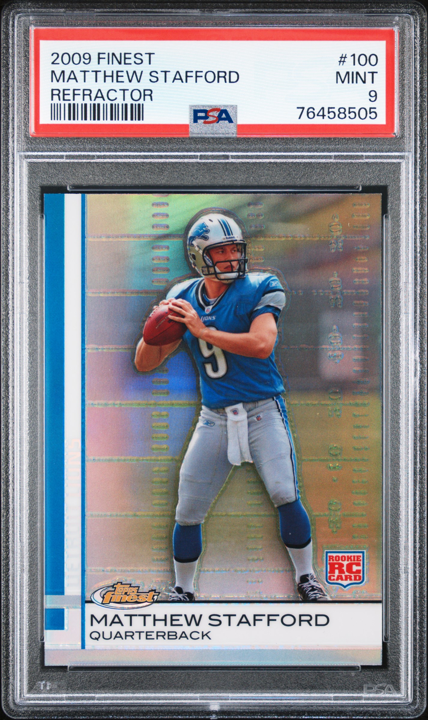 2009 Finest Refractor 100 Matthew Stafford Rookie Card – PSA MINT 9