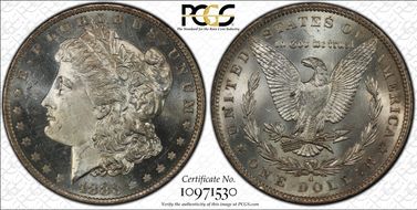 1883-O $1 VAM 36A, Partial E Rev MS65