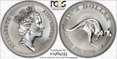1993-C $1 Kangaroo Ag Reeded Edge MS69