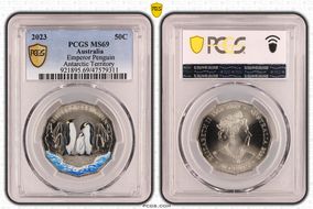 2023 50C Emperor Penguin Colorized Antarctic Territory MS69