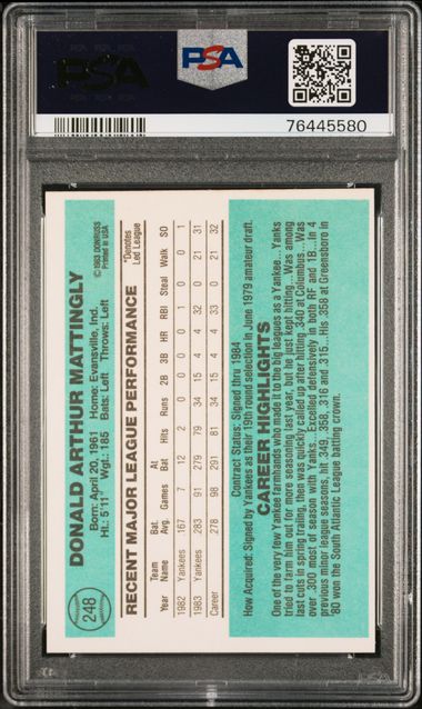 1984 Donruss Don Mattingly #248 Nm 7 back