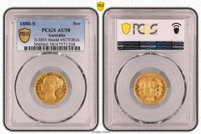 1880-S Sov S-3855 Shield ∀ICTORIA AU58
