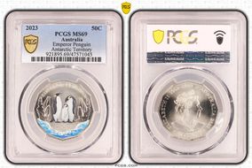 2023 50C Emperor Penguin Colorized Antarctic Territory MS69