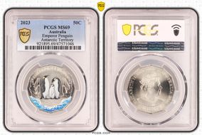 2023 50C Emperor Penguin Colorized Antarctic Territory MS69
