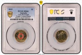 2015 $2 Lest We Forget Colorized Poppy Counterstamp MS66