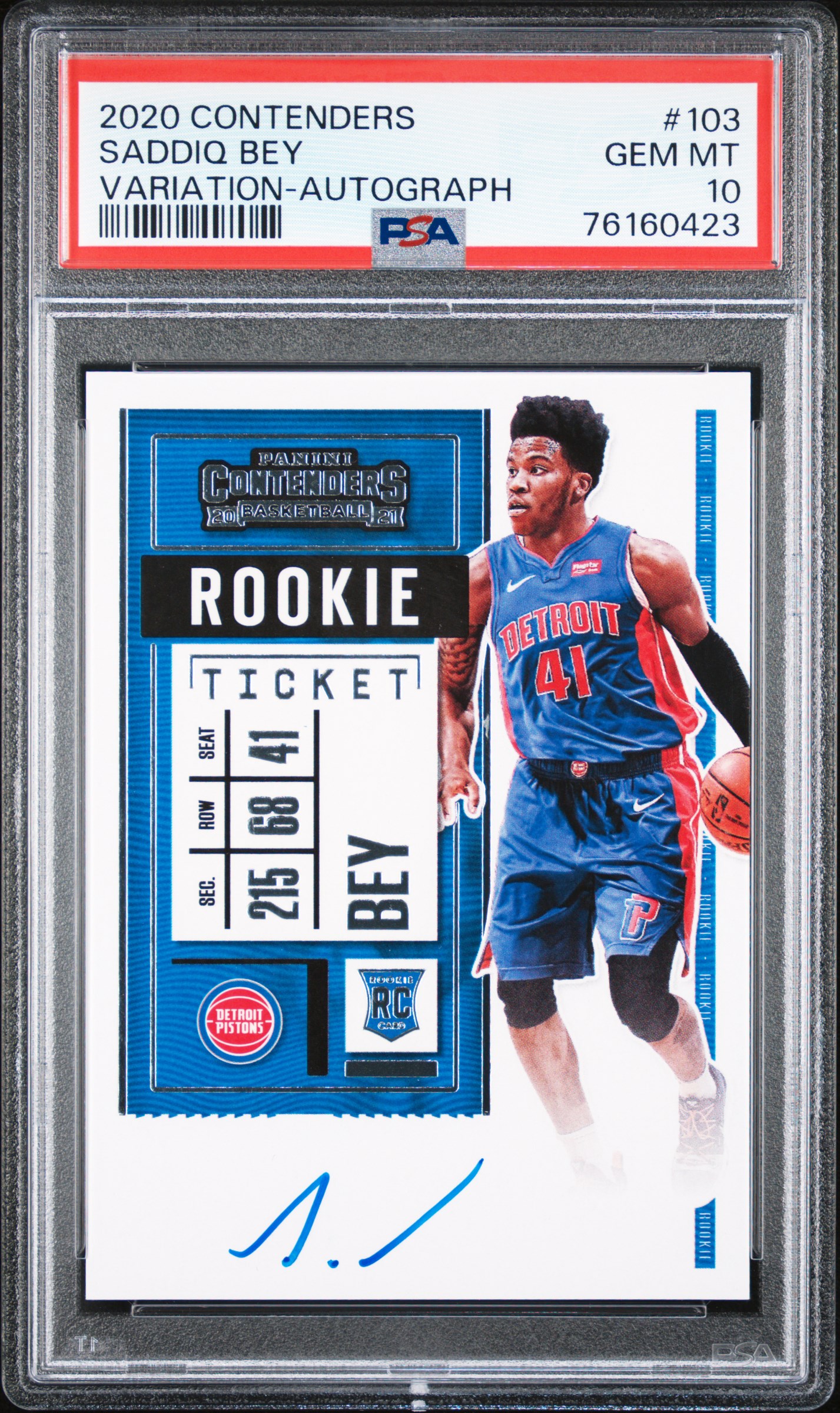 2020 Panini Contenders Variation-Autograph #103 Saddiq Bey Signed Rookie Card – PSA GEM MT 10