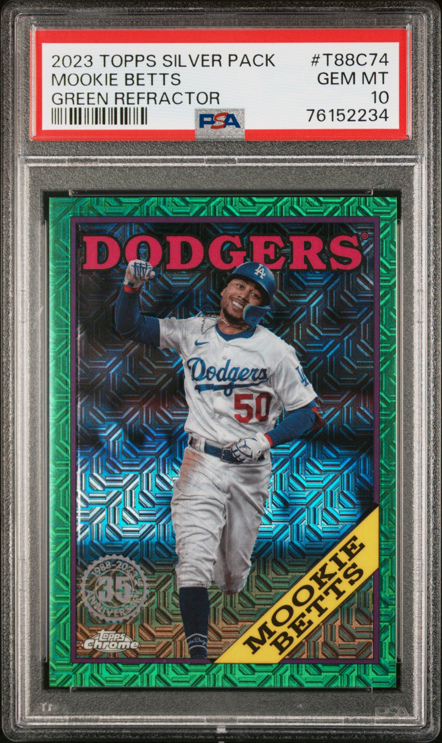 2023 Topps Silver Pack 1988 Chrome Promo #T88C74 Mookie Betts (#71/99) – PSA GEM MT 10
