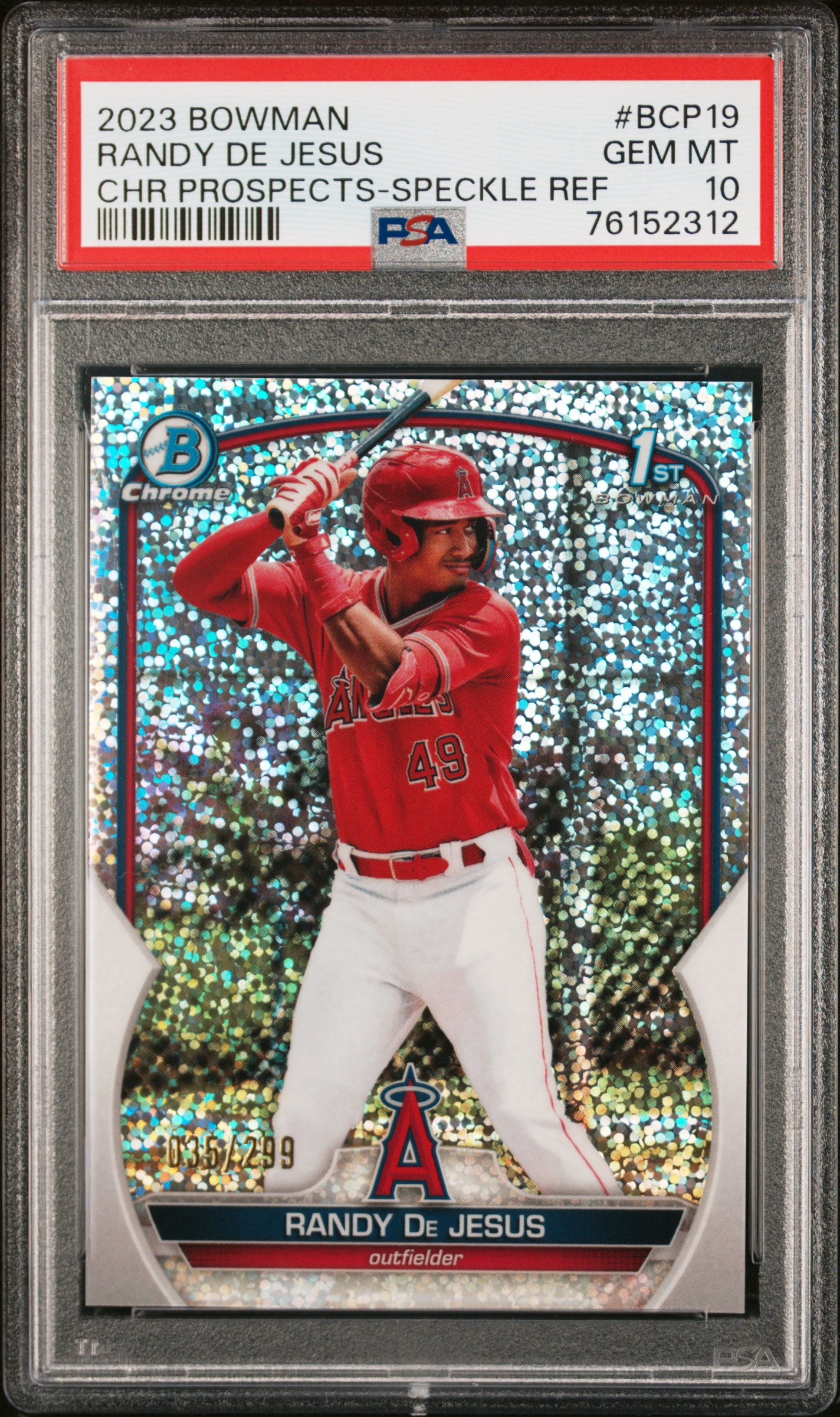 2023 Bowman Chrome Prospects Speckle Refractor #BCP-19 Randy De Jesus Rookie Card (#035/299) – PSA GEM MT 10