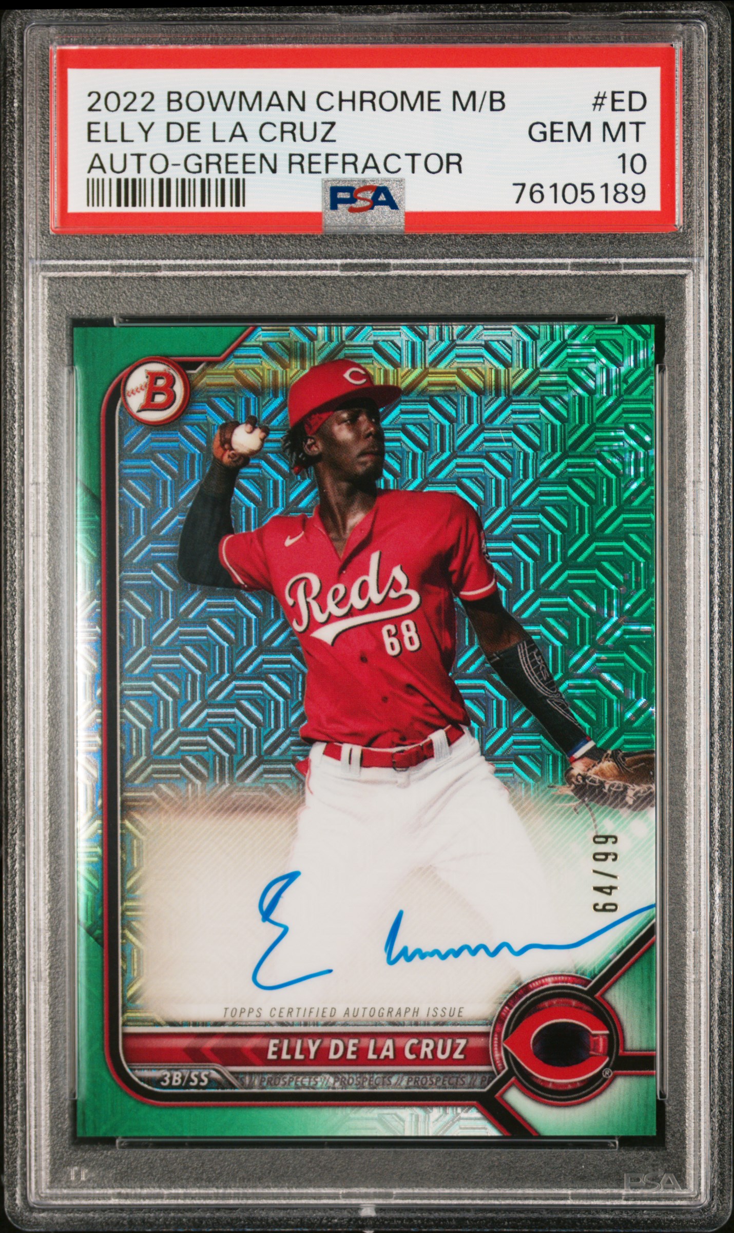 2022 Bowman Chrome Mega Box Autographs Elly De La Cruz Green Refractor #ED PSA 10