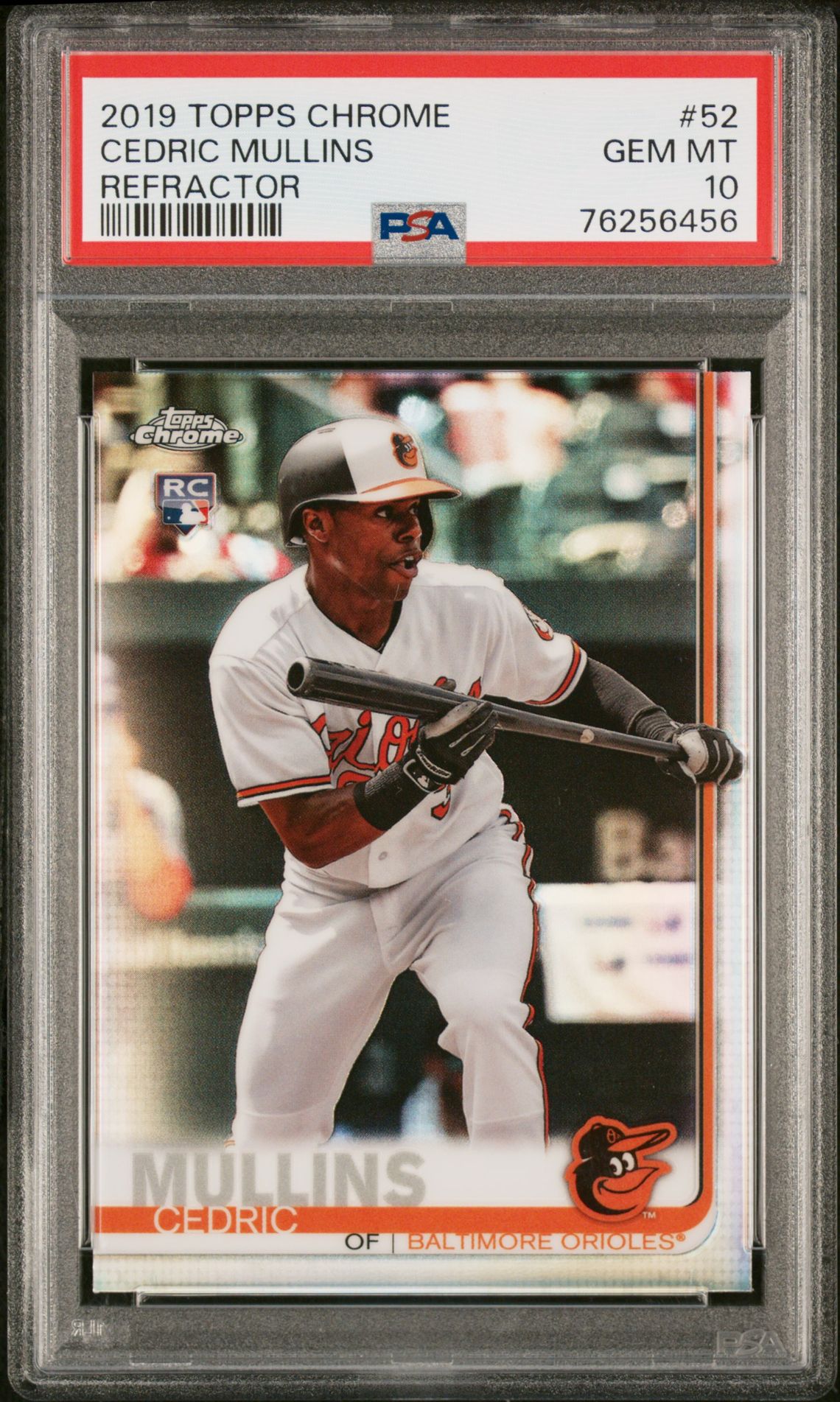 2019 Topps Chrome Cedric Mullins #52 (Refractor) Gem Mt 10 front view - PSA graded GEM MT 10