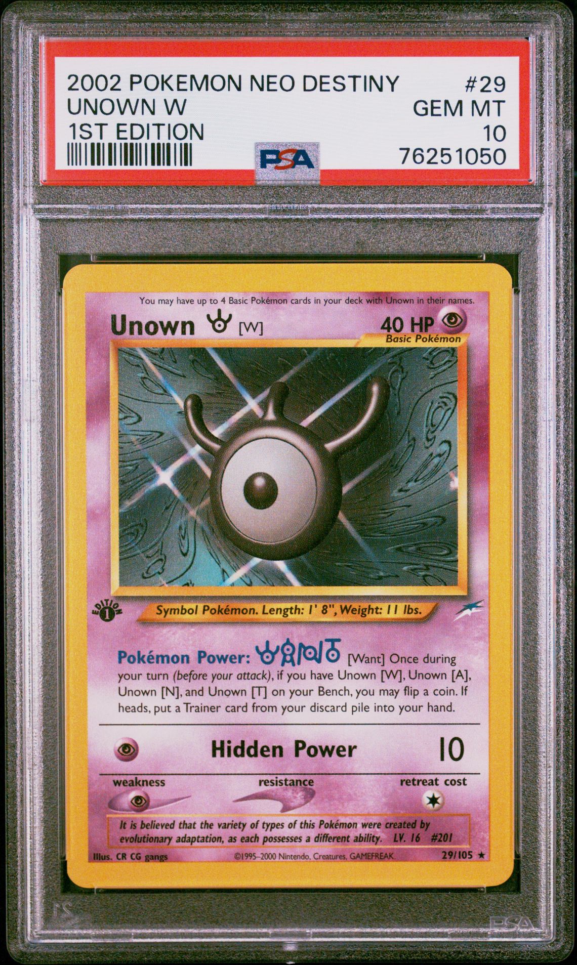 2002 Pokemon POKEMON NEO DESTINY 1ST EDITION #29 Unown W front