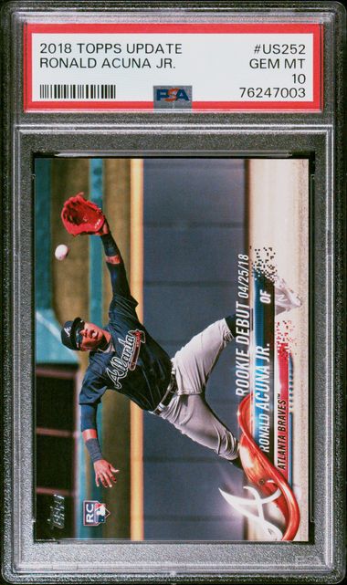 2018 Topps Update Ronald Acuna Jr Rookie At Bat In Blue Jersey PSA 10  Braves