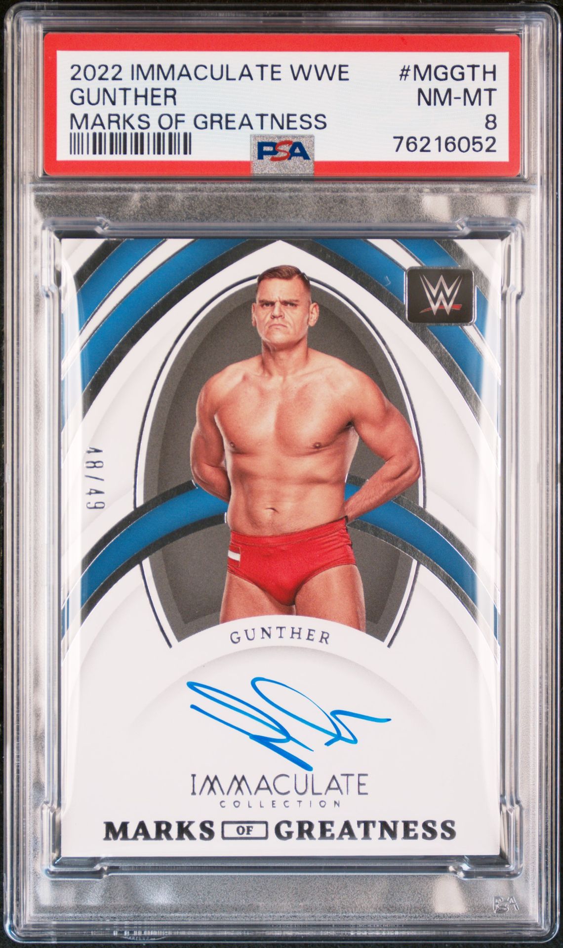 2022 PANINI IMMACULATE COLLECTION WWE MARKS OF GREATNESS #MGGTH Gunther front