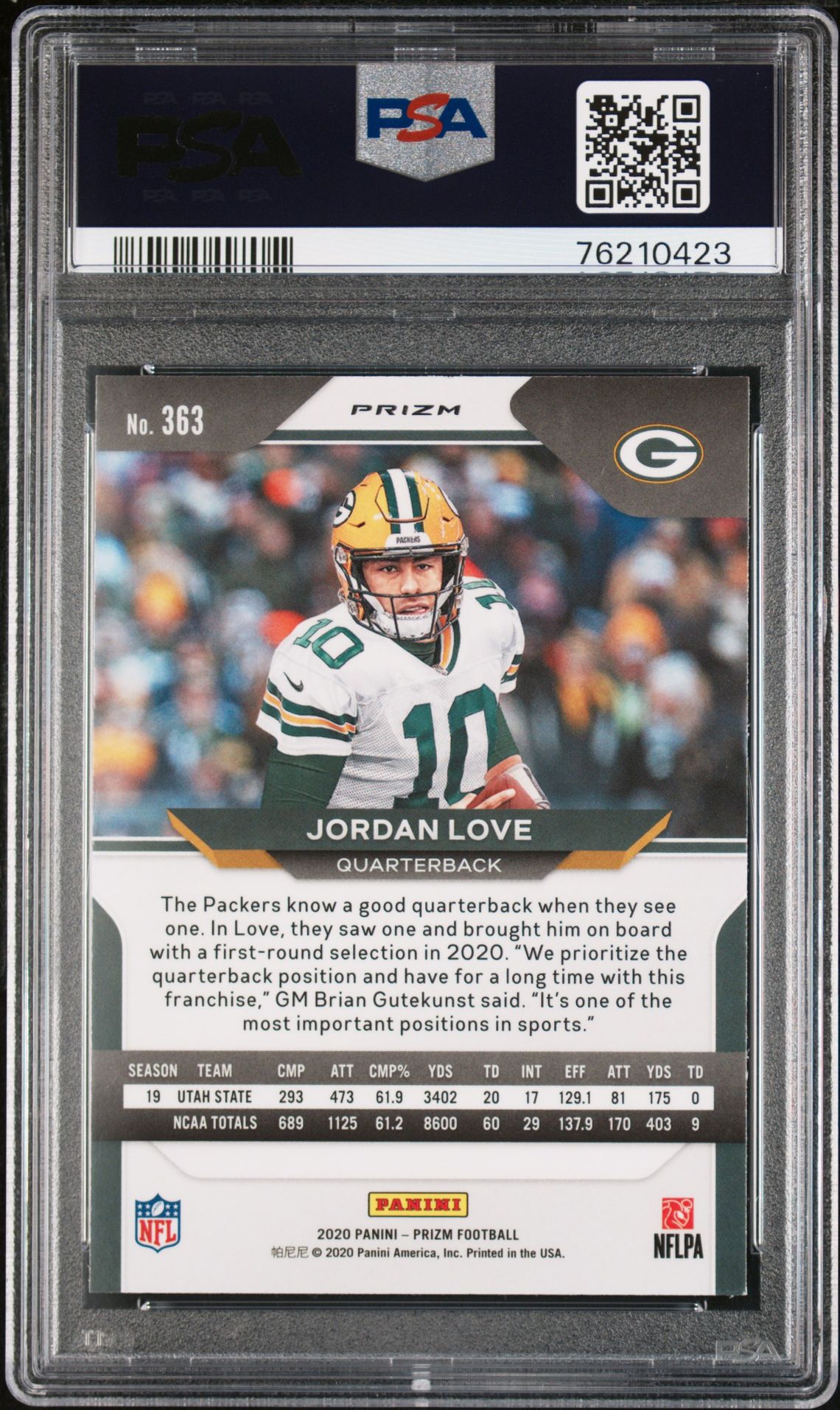 2020 Panini Prizm Jordan Love #363 (Disco Prizm) Gem Mt 10 back
