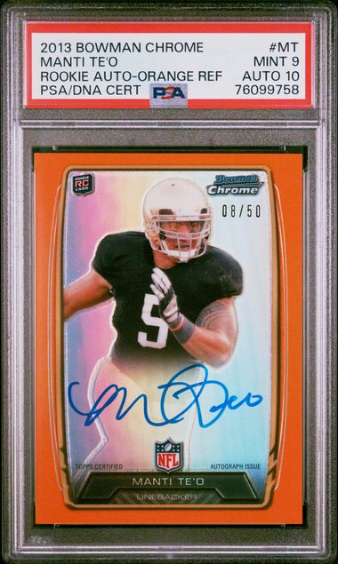 2013 Bowman Chrome Rookie Autograph Manti Te'o #Mt (Rookie Auto-Orange Ref) Mint 9 front
