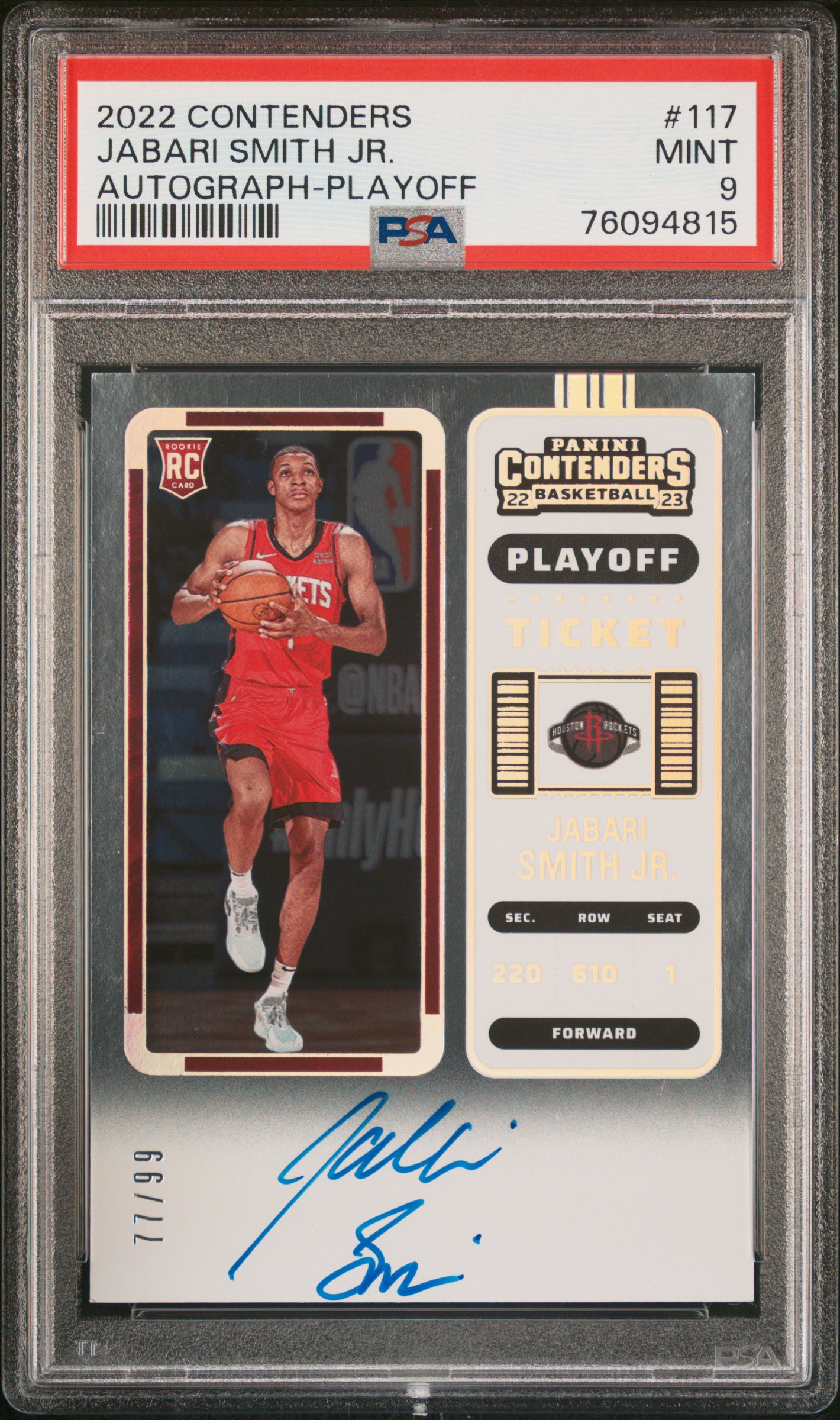 2022 Panini Contenders Jabari Smith Jr. #117 (Autograph-Playoff) Mint 9 front