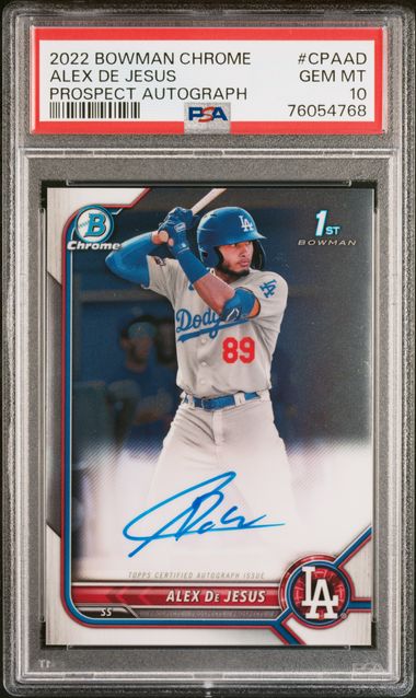 2022 Bowman Chrome Prospect Autographs Alex De Jesus #Cpaad (Prospect Autograph) Gem Mt 10 front