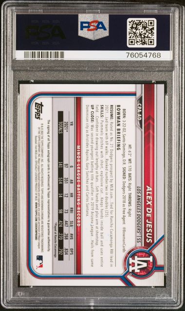 2022 Bowman Chrome Prospect Autographs Alex De Jesus #Cpaad (Prospect Autograph) Gem Mt 10 back