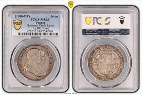 (1880-DT) Jeton Hopitaux Civils Lyon Ag RE Corne MS63