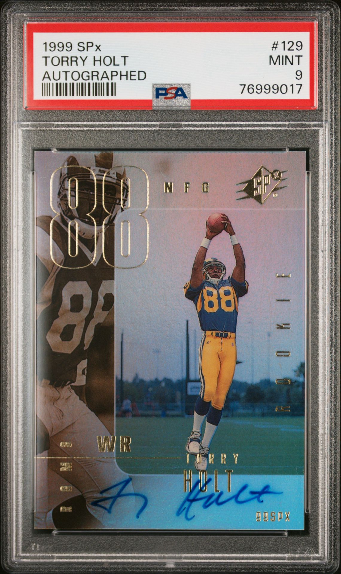 1999 Spx Torry Holt #129 (Autographed) Mint 9 front