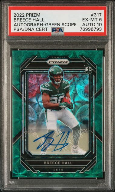 2022 Panini Prizm Autograph-Green Scope 317 Breece Hall – PSA EX-MT 6 on  Goldin Auctions