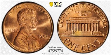 1982 1C Zinc, Small Date MS68RD