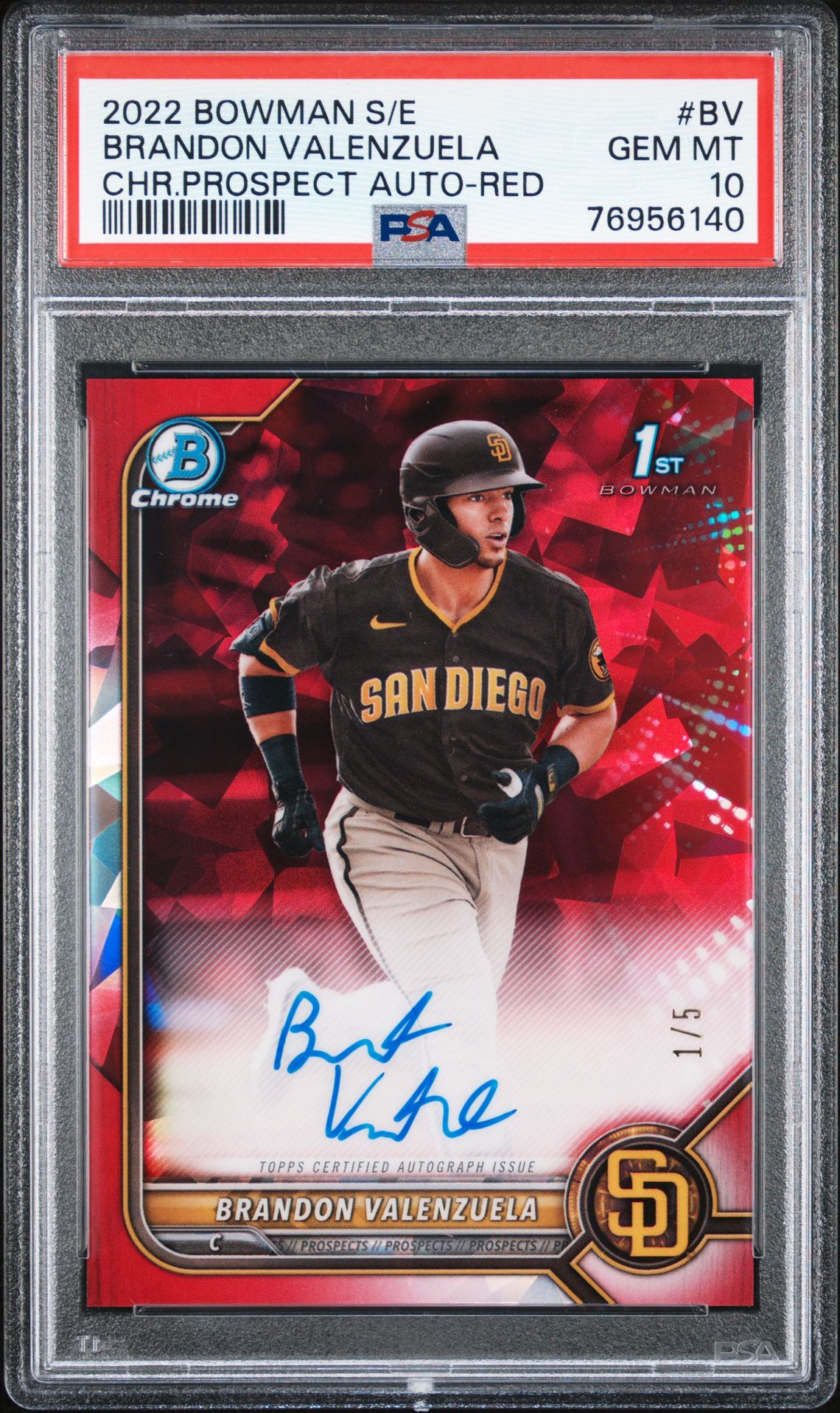 2022 Bowman BOWMAN SAPPHIRE EDITION CHROME PROSPECT AUTOGRAPHS CHR.PROSPECT AUTO-RED #BV Brandon Valenzuela front