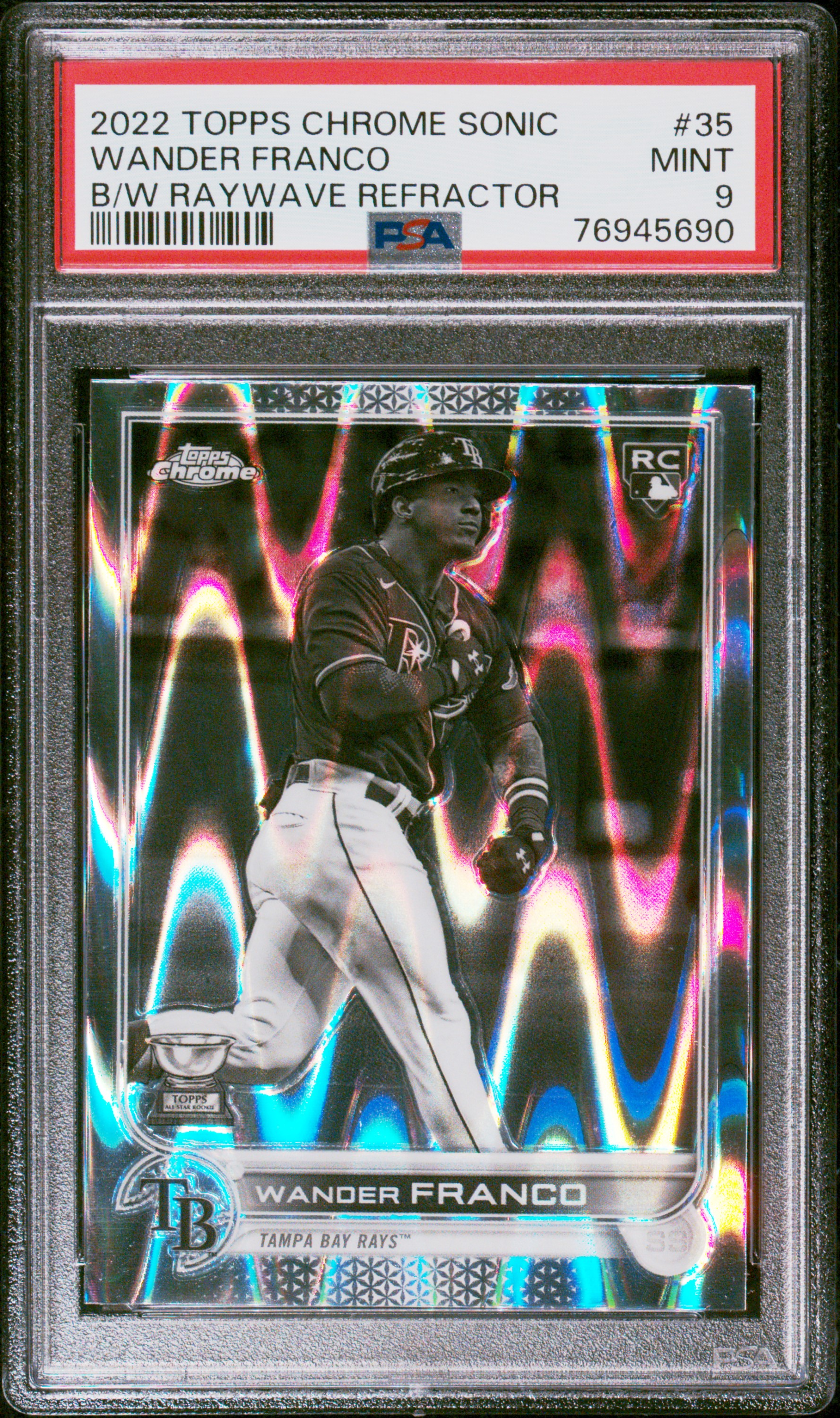 2022 Topps Chrome Sonic Black & White Raywave Refractor #35 Wander Franco Rookie Card – PSA MINT 9