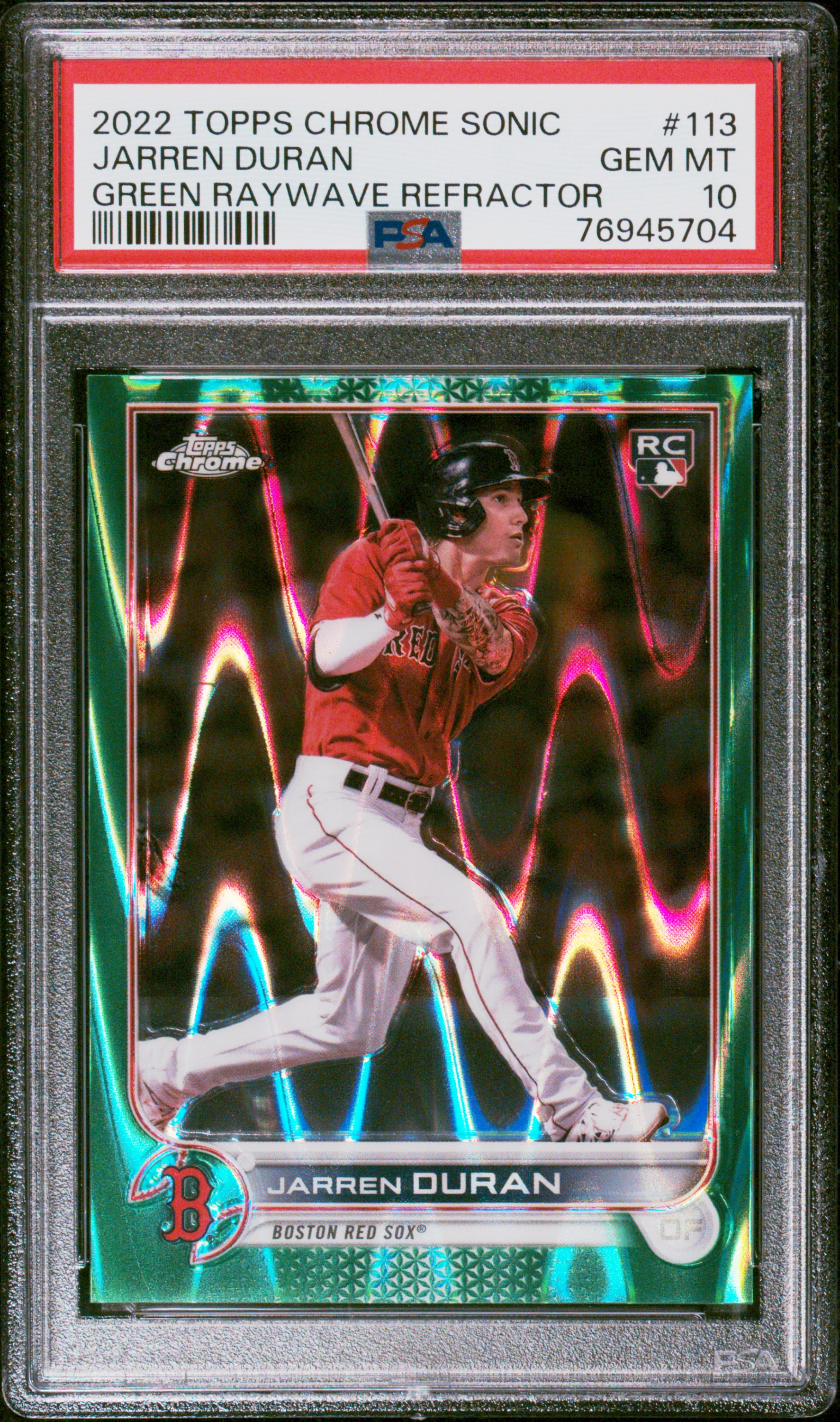 2022 Topps Chrome Sonic Green Raywave Refractor #113 Jarren Duran Rookie Card (#50/99) – PSA GEM MT 10