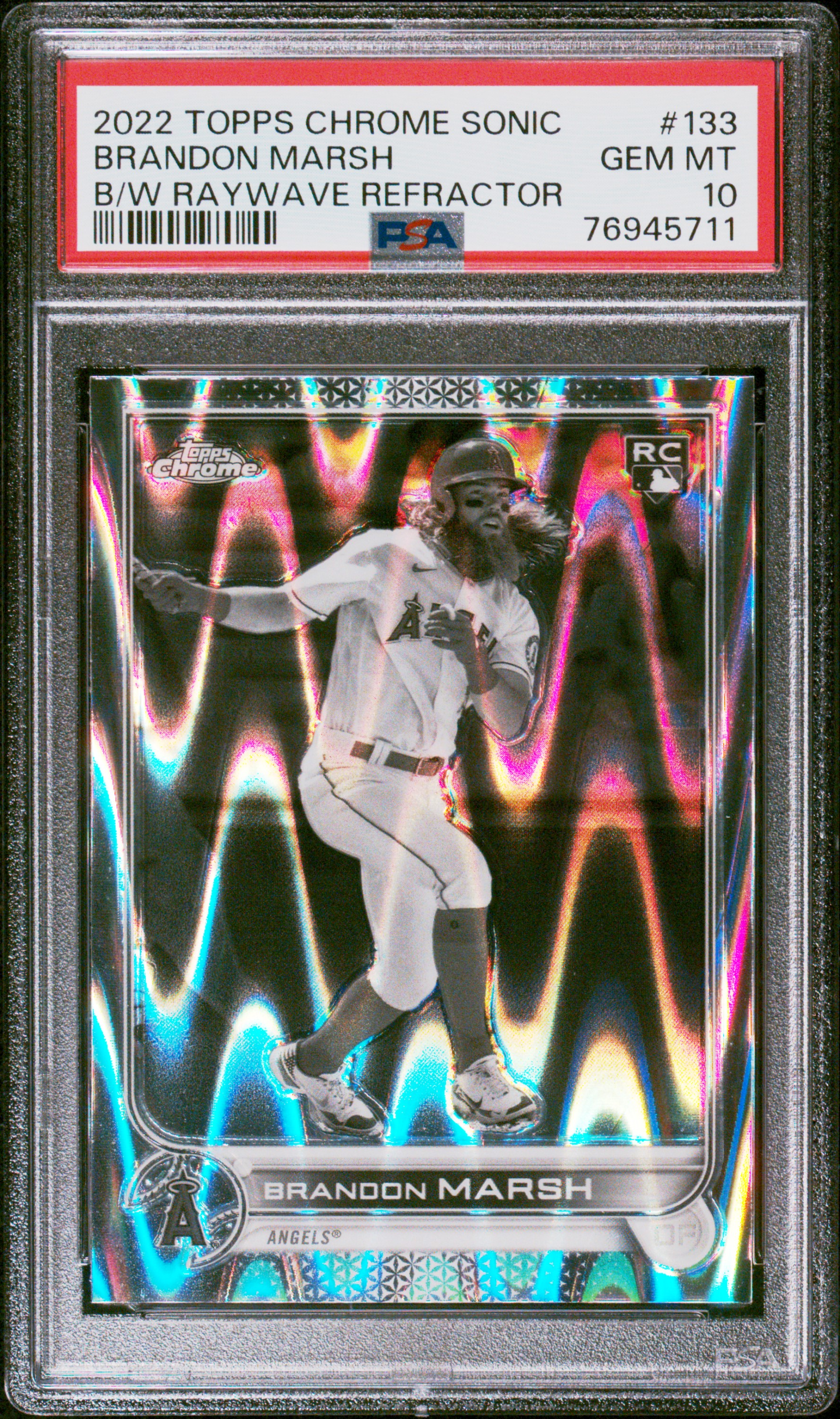 2022 Topps Chrome Sonic Black & White Raywave Refractor #133 Brandon Marsh Rookie Card – PSA GEM MT 10