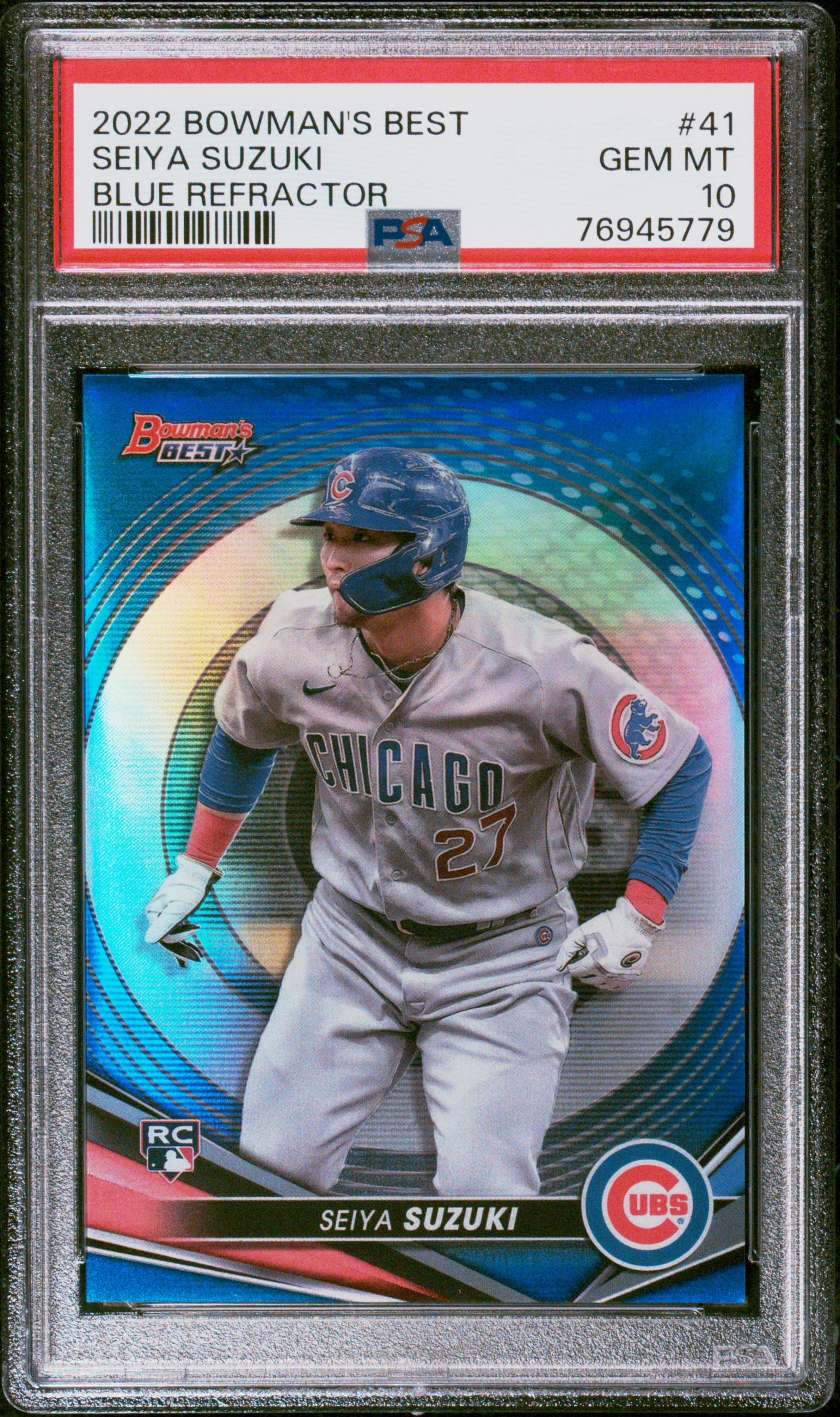 2022 Bowman's Best Blue Refractor #41 Seiya Suzuki Rookie Card (#095/150) – PSA GEM MT 10