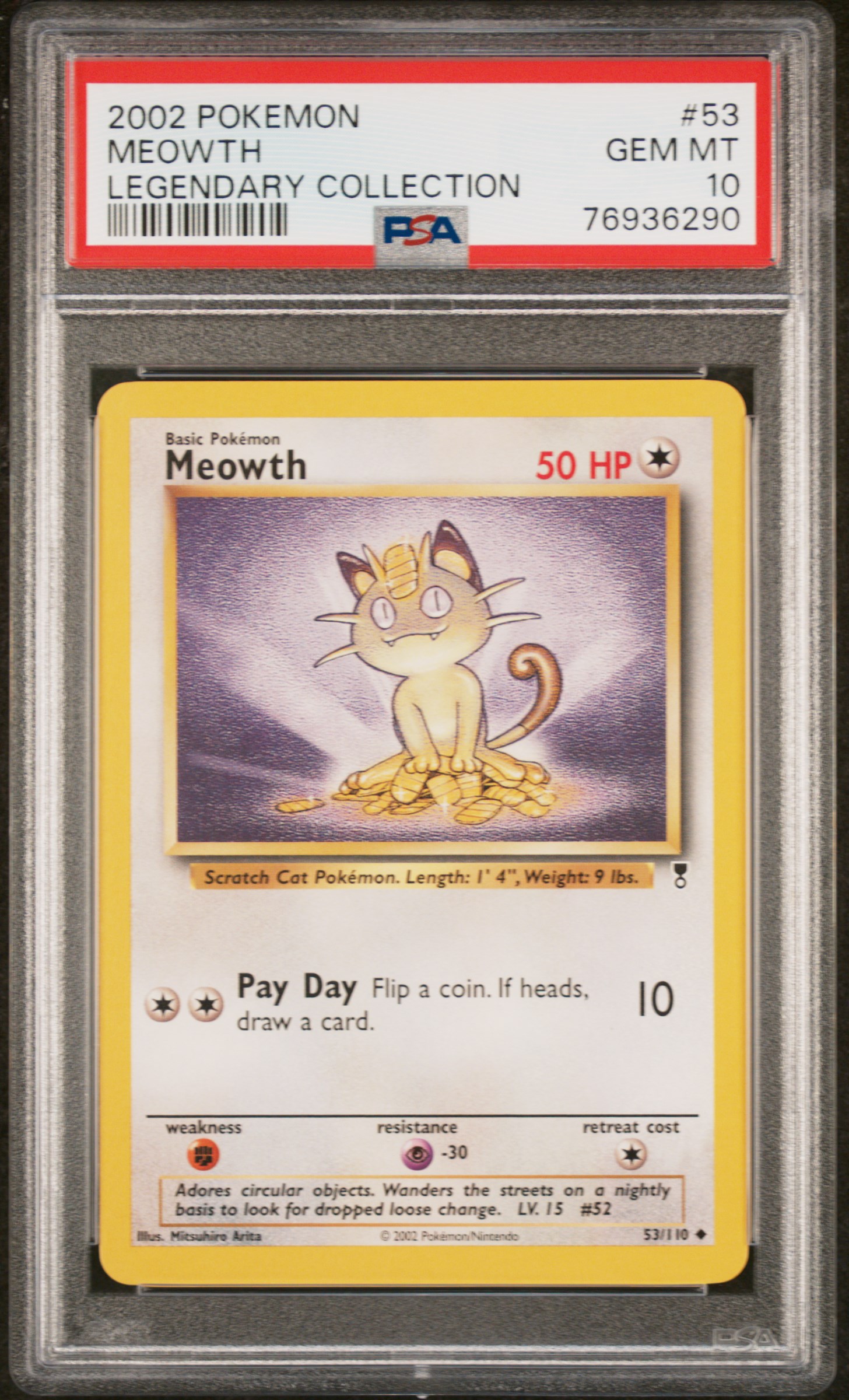 2002 Pokemon Legendary Collection #53 Meowth – PSA GEM MT 10